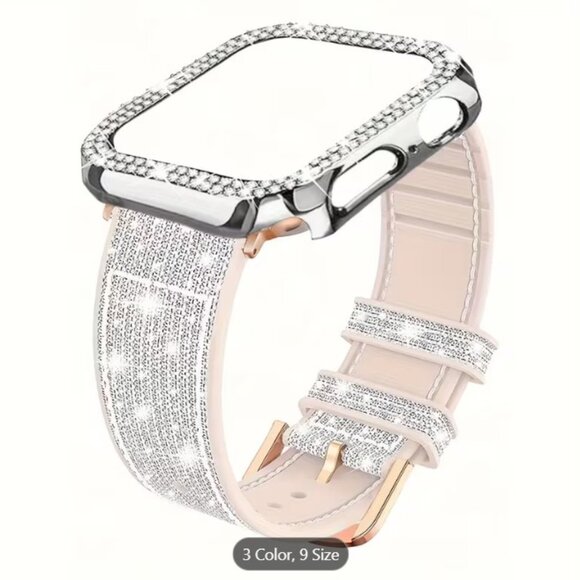 ✨NEW✨ Apple iWatch Wide Sparkly Band + Double Diamond Hollow Case Set. Silv-49mm - Picture 4 of 7
